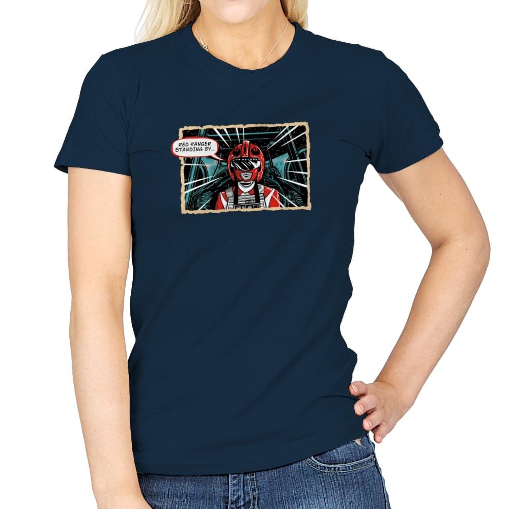 Red Ranger Standing By Exclusive - Womens T-Shirts RIPT Apparel Small / Navy