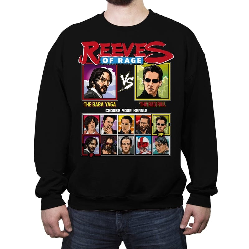 Reeves of Rage - Retro Fighter Series - Crew Neck Sweatshirt Crew Neck Sweatshirt RIPT Apparel Small / Black