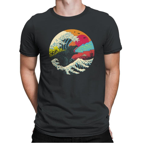 Retro Wave Kaiju - Mens Premium T-Shirts RIPT Apparel Small / Heavy Metal