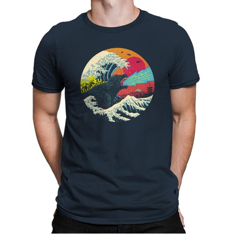 Retro Wave Kaiju - Mens Premium T-Shirts RIPT Apparel Small / Indigo