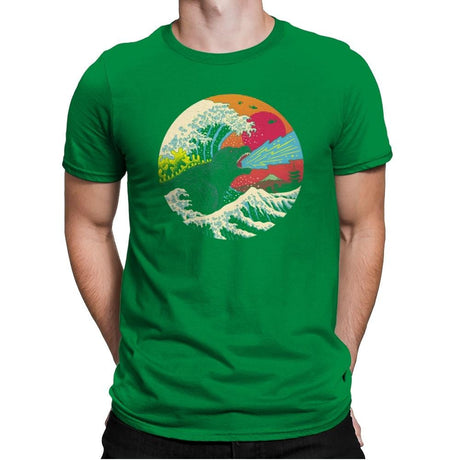 Retro Wave Kaiju - Mens Premium T-Shirts RIPT Apparel Small / Kelly Green