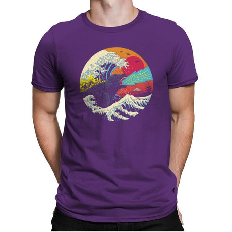 Retro Wave Kaiju - Mens Premium T-Shirts RIPT Apparel Small / Purple Rush