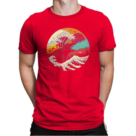 Retro Wave Kaiju - Mens Premium T-Shirts RIPT Apparel Small / Red