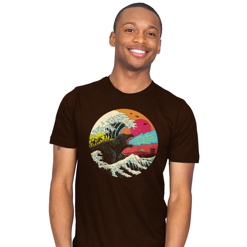 Retro Wave Kaiju - Mens T-Shirts RIPT Apparel Small / Brown