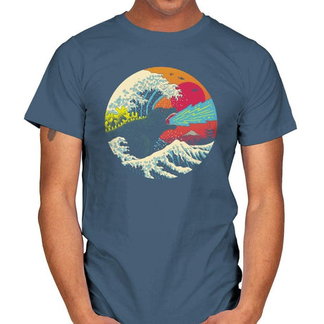 Retro Wave Kaiju - Mens T-Shirts RIPT Apparel Small / Indigo Blue
