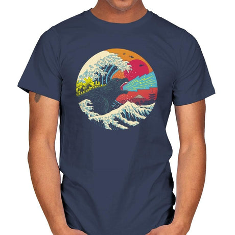Retro Wave Kaiju - Mens T-Shirts RIPT Apparel Small / Navy