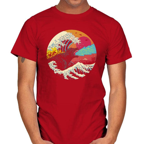Retro Wave Kaiju - Mens T-Shirts RIPT Apparel Small / Red