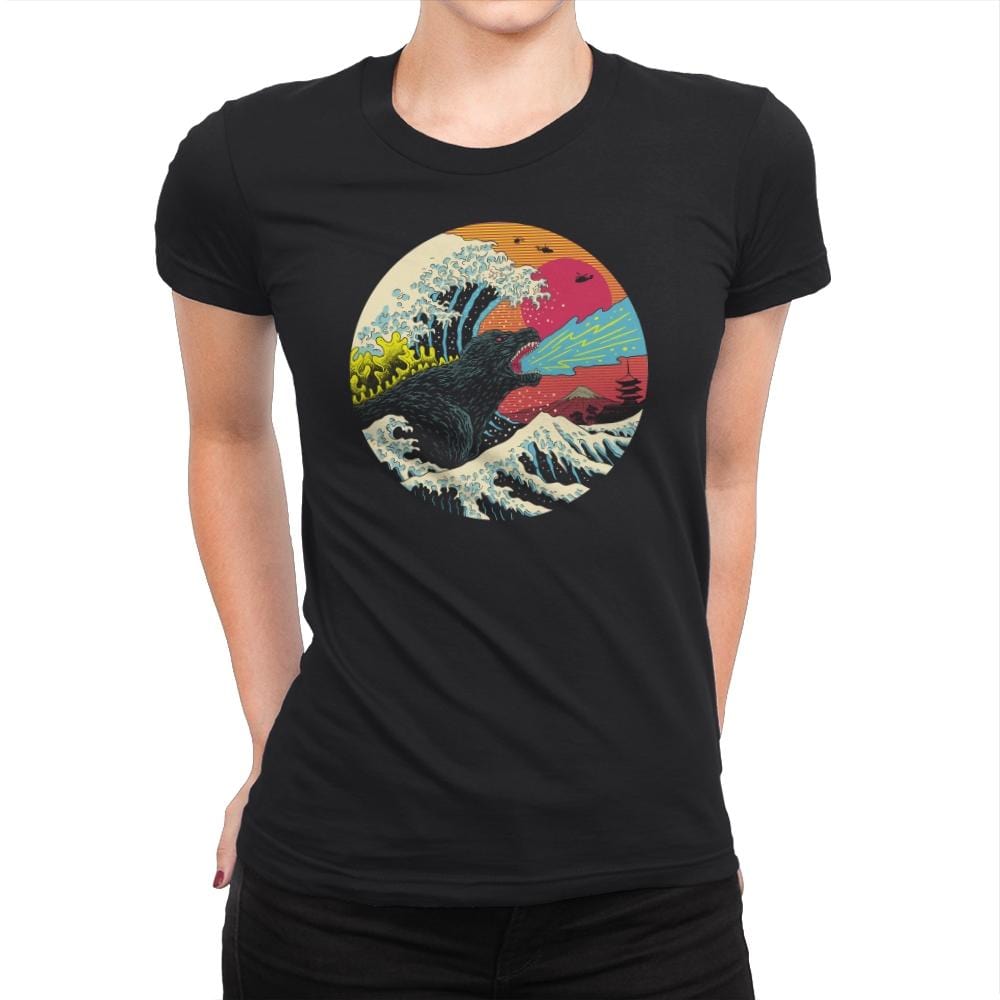 Retro Wave Kaiju - Womens Premium T-Shirts RIPT Apparel Small / Black