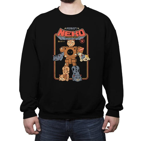 Robo Cat Combiner - Crew Neck Sweatshirt Crew Neck Sweatshirt RIPT Apparel Small / Black
