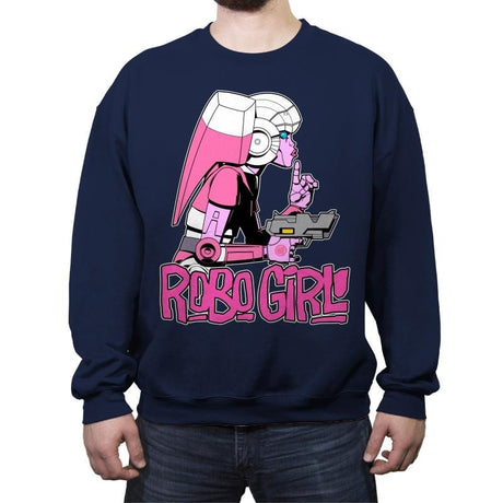 Robo Girl - Crew Neck Sweatshirt Crew Neck Sweatshirt RIPT Apparel Small / Navy