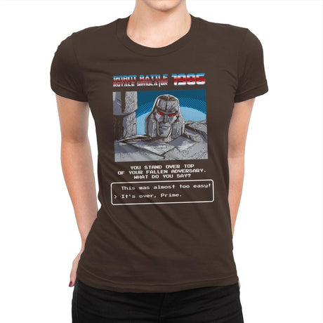 Robot Battle Royale Simulator 1986 Exclusive - Womens Premium T-Shirts RIPT Apparel Small / Dark Chocolate