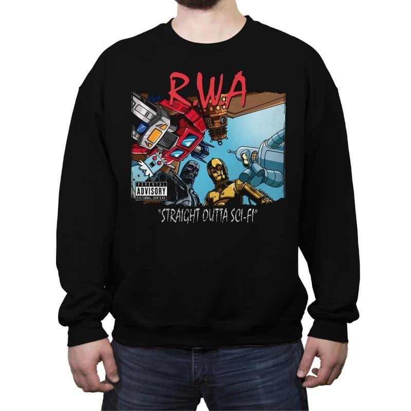 Robots With Attitude - Crew Neck Sweatshirt Crew Neck Sweatshirt RIPT Apparel Small / Black