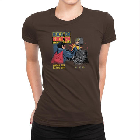 Rock 'em Sock 'em Justice Exclusive - Womens Premium T-Shirts RIPT Apparel Small / Dark Chocolate