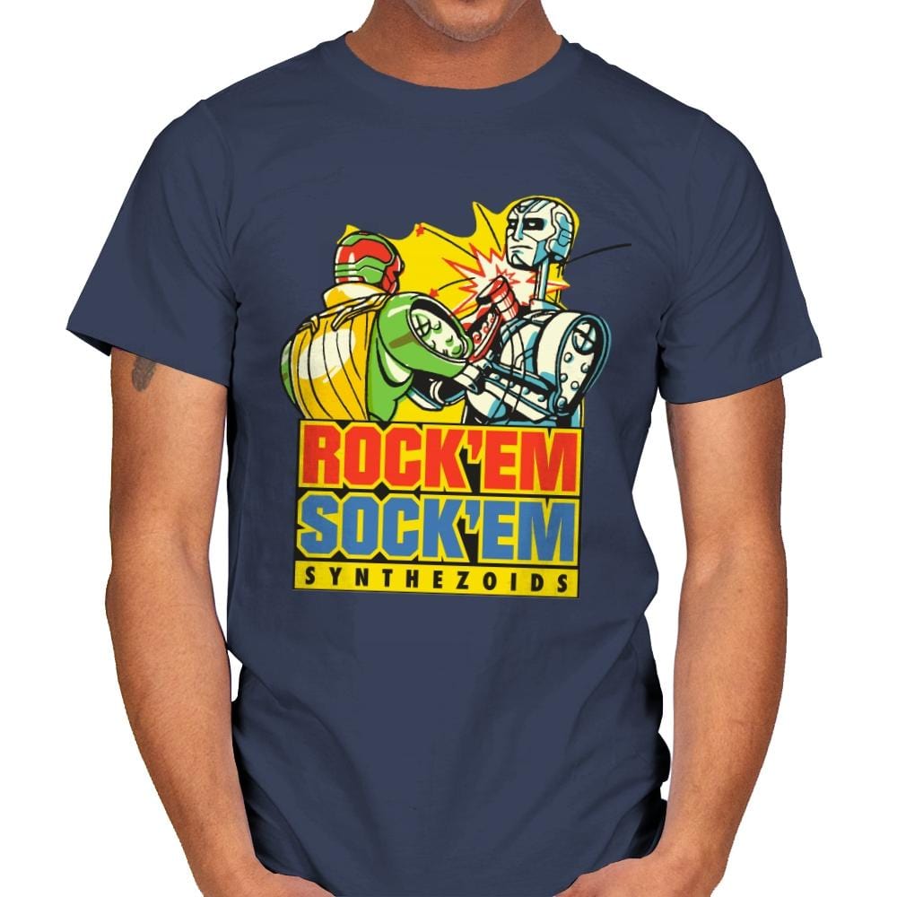 Rock'em Sock'em Synthezoids - Mens T-Shirts RIPT Apparel Small / Navy