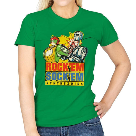 Rock'em Sock'em Synthezoids - Womens T-Shirts RIPT Apparel Small / Irish Green