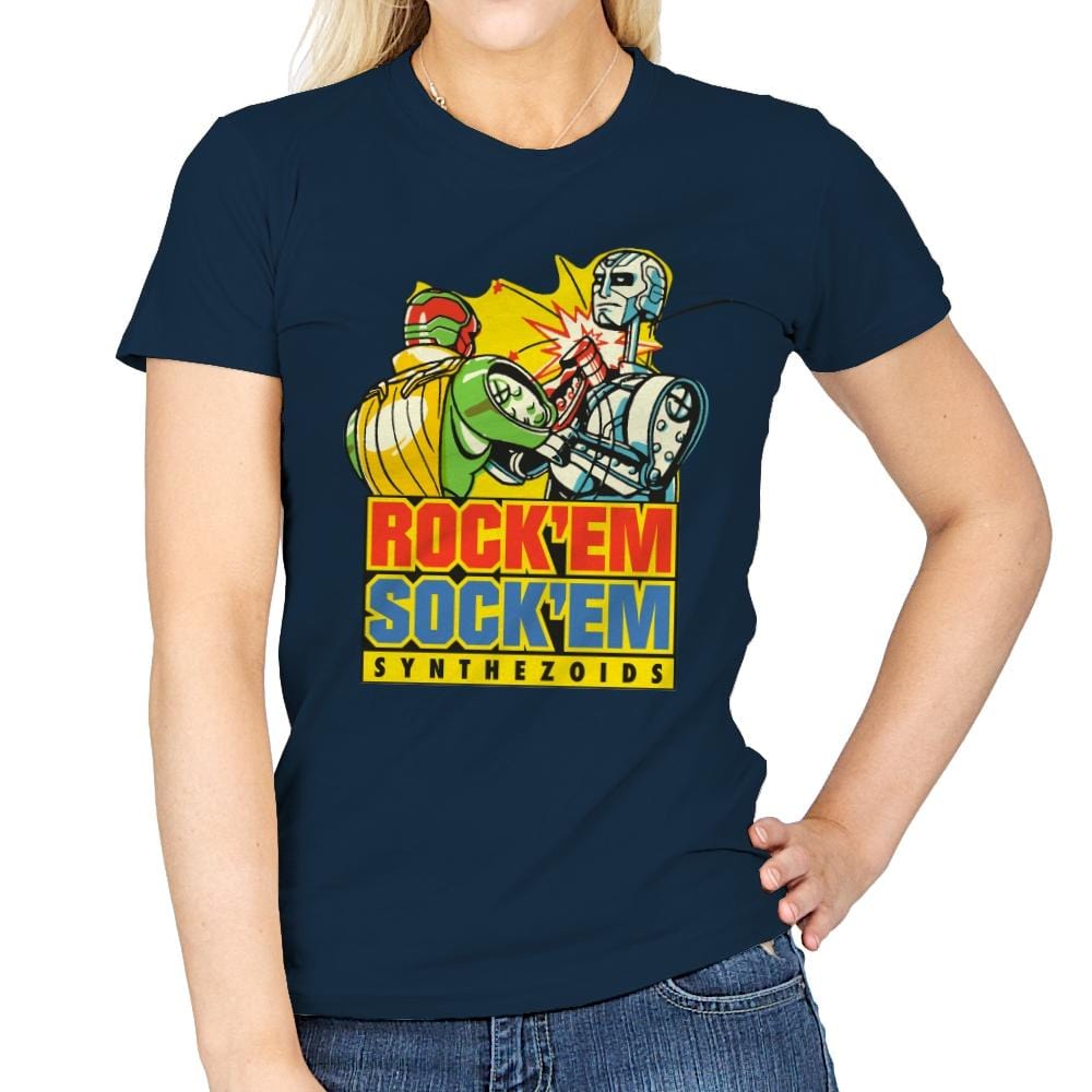 Rock'em Sock'em Synthezoids - Womens T-Shirts RIPT Apparel Small / Navy