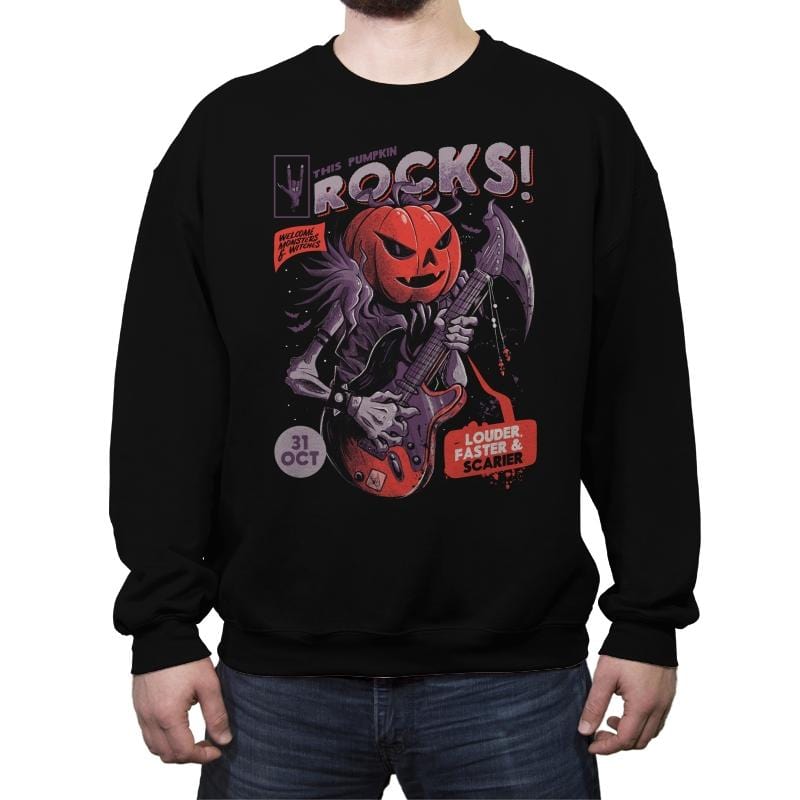 Rock Pumpkin - Crew Neck Sweatshirt Crew Neck Sweatshirt RIPT Apparel Small / Black