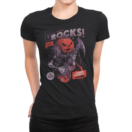 Rock Pumpkin - Womens Premium T-Shirts RIPT Apparel Small / Black