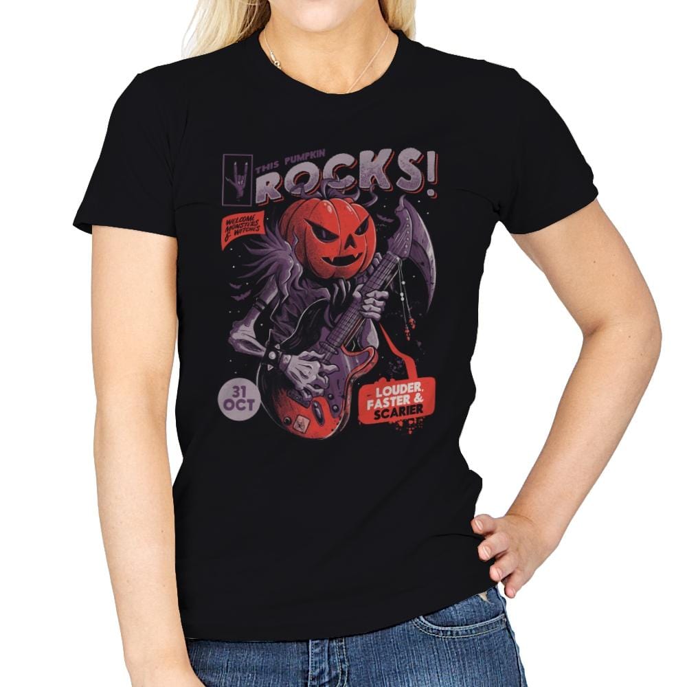 Rock Pumpkin - Womens T-Shirts RIPT Apparel Small / Black