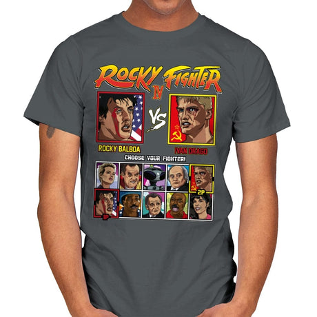 Rocky Fighter - Rocky vs Drago - Mens T-Shirts RIPT Apparel Small / Charcoal