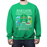 Rocky Loves Holidays - Ugly Holiday - Crew Neck Sweatshirt Crew Neck Sweatshirt Gooten 3x-large / Irish Green
