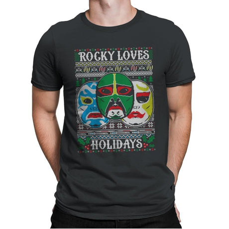 Rocky Loves Holidays - Ugly Holiday - Mens Premium T-Shirts RIPT Apparel Small / Heavy Metal