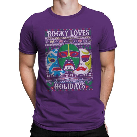 Rocky Loves Holidays - Ugly Holiday - Mens Premium T-Shirts RIPT Apparel Small / Purple Rush