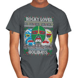 Rocky Loves Holidays - Ugly Holiday - Mens T-Shirts RIPT Apparel Small / Charcoal