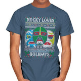 Rocky Loves Holidays - Ugly Holiday - Mens T-Shirts RIPT Apparel Small / Indigo Blue