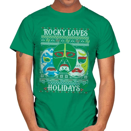 Rocky Loves Holidays - Ugly Holiday - Mens T-Shirts RIPT Apparel Small / Kelly Green