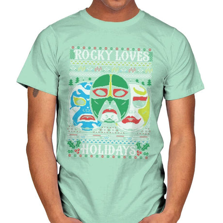 Rocky Loves Holidays - Ugly Holiday - Mens T-Shirts RIPT Apparel Small / Mint Green