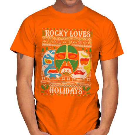 Rocky Loves Holidays - Ugly Holiday - Mens T-Shirts RIPT Apparel Small / Orange