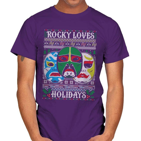 Rocky Loves Holidays - Ugly Holiday - Mens T-Shirts RIPT Apparel Small / Purple