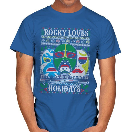 Rocky Loves Holidays - Ugly Holiday - Mens T-Shirts RIPT Apparel Small / Royal