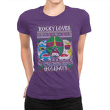 Rocky Loves Holidays - Ugly Holiday - Womens Premium T-Shirts RIPT Apparel Small / Purple Rush