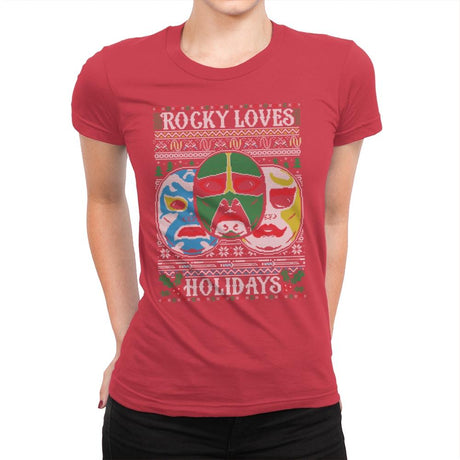 Rocky Loves Holidays - Ugly Holiday - Womens Premium T-Shirts RIPT Apparel Small / Red