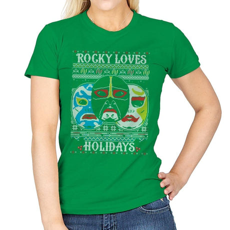 Rocky Loves Holidays - Ugly Holiday - Womens T-Shirts RIPT Apparel Small / Irish Green