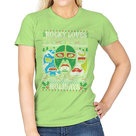 Rocky Loves Holidays - Ugly Holiday - Womens T-Shirts RIPT Apparel Small / Mint Green
