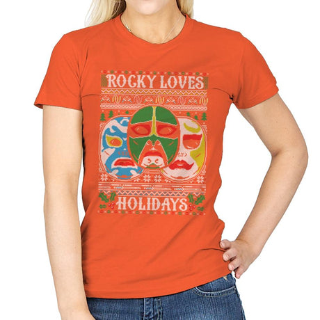 Rocky Loves Holidays - Ugly Holiday - Womens T-Shirts RIPT Apparel Small / Orange