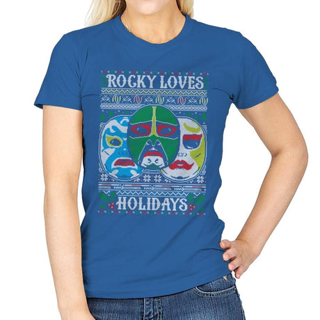 Rocky Loves Holidays - Ugly Holiday - Womens T-Shirts RIPT Apparel Small / Royal