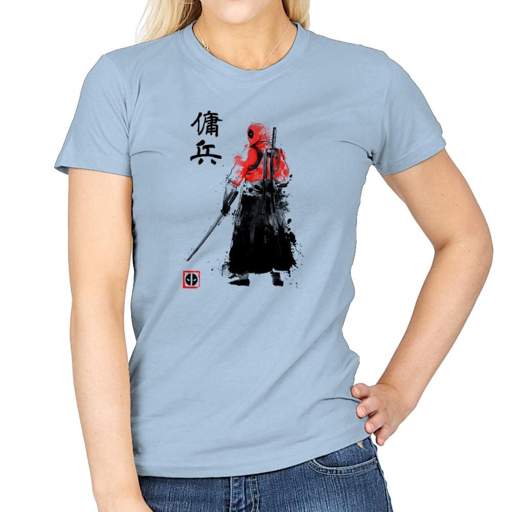 Ronin Mercenary Exclusive - Sumi Ink Wars - Womens T-Shirts RIPT Apparel Small / Light Blue