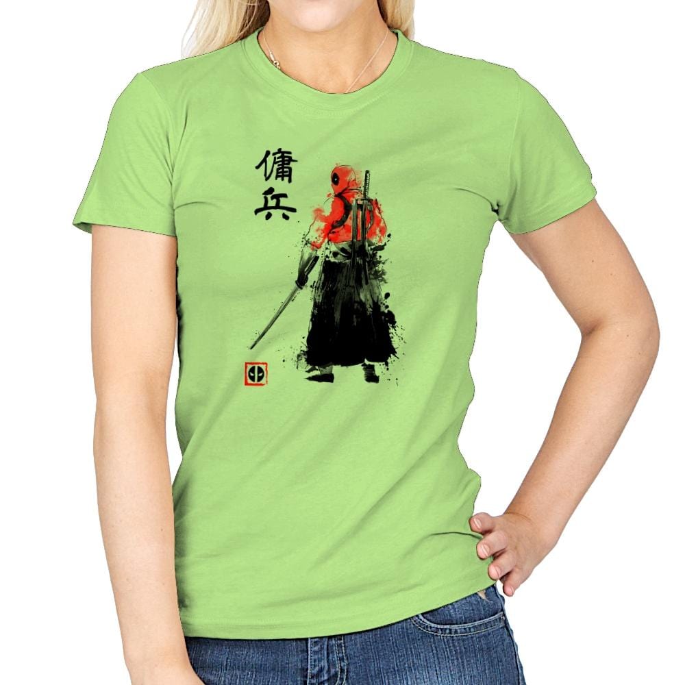 Ronin Mercenary Exclusive - Sumi Ink Wars - Womens T-Shirts RIPT Apparel Small / Mint Green