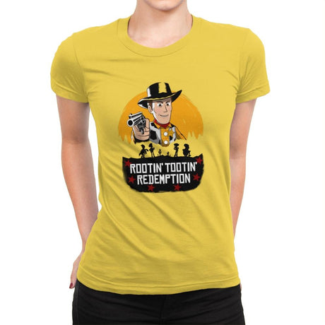 Rootin’ Tootin’ Redemption - Womens Premium T-Shirts RIPT Apparel Small / Vibrant Yellow