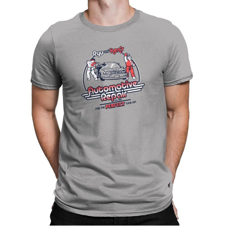 Ryu and Ken's Automotive Repair Exclusive - Mens Premium T-Shirts RIPT Apparel Small / Light Grey