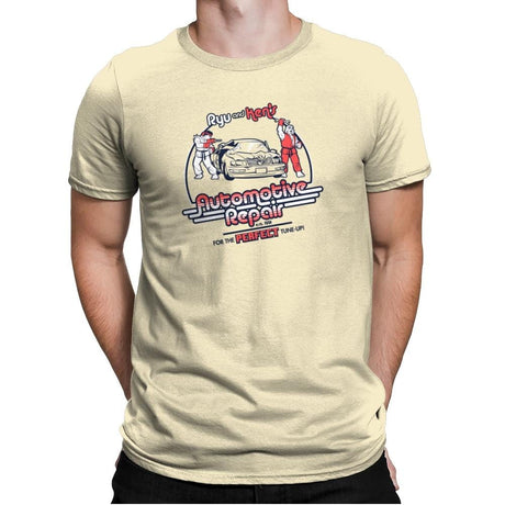 Ryu and Ken's Automotive Repair Exclusive - Mens Premium T-Shirts RIPT Apparel Small / Natural