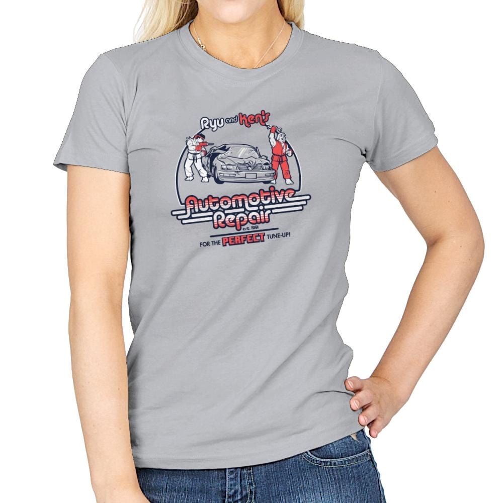 Ryu and Ken's Automotive Repair Exclusive - Womens T-Shirts RIPT Apparel Small / Sport Grey