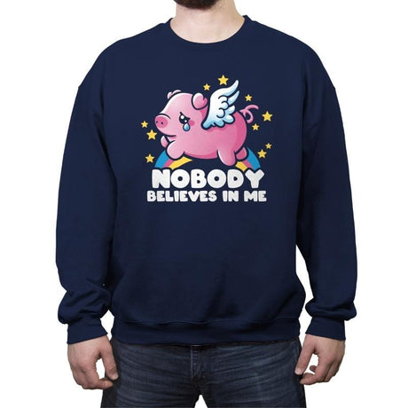 Sad Flying Pig - Crew Neck Sweatshirt Crew Neck Sweatshirt RIPT Apparel Small / Navy