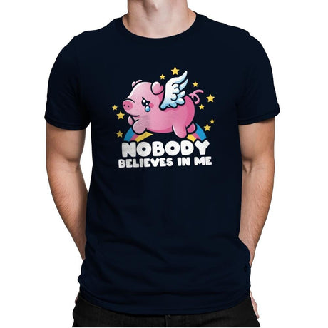 Sad Flying Pig - Mens Premium T-Shirts RIPT Apparel Small / Midnight Navy