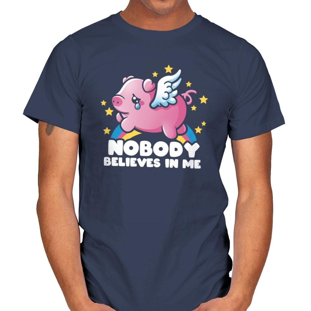 Sad Flying Pig - Mens T-Shirts RIPT Apparel Small / Navy