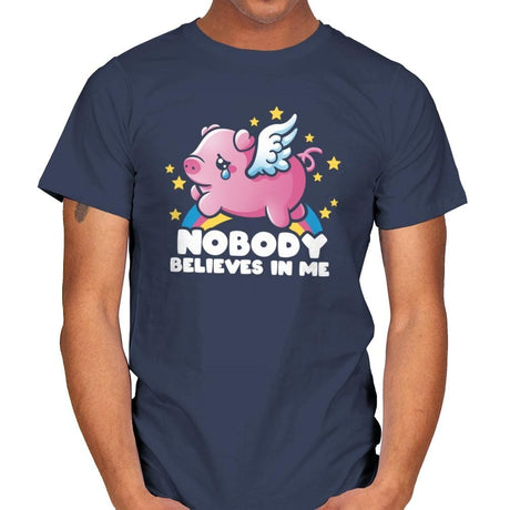 Sad Flying Pig - Mens T-Shirts RIPT Apparel Small / Navy